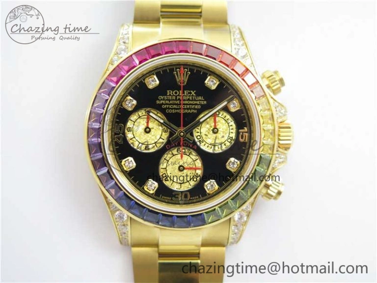 Daytona 116589RBOW YG Rainbow Crystal BLF Best Edition Black Dial on YG Bracelet A SportInspired 3175