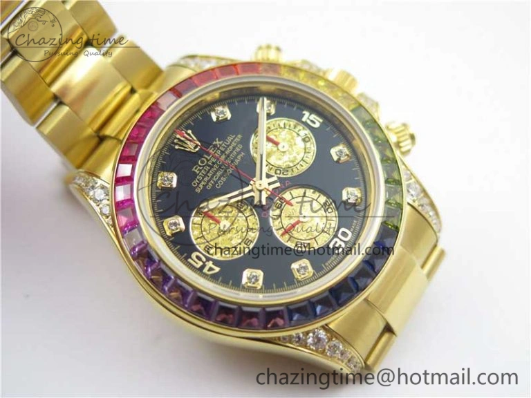 Daytona 116589RBOW YG Rainbow Crystal BLF Best Edition Black Dial on YG Bracelet A SportInspired 3175