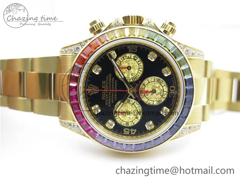Daytona 116589RBOW YG Rainbow Crystal BLF Best Edition Black Dial on YG Bracelet A SportInspired 3175