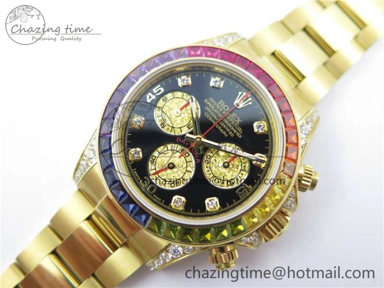 Daytona 116589RBOW YG Rainbow Crystal BLF Best Edition Black Dial on YG Bracelet A SportInspired 3175