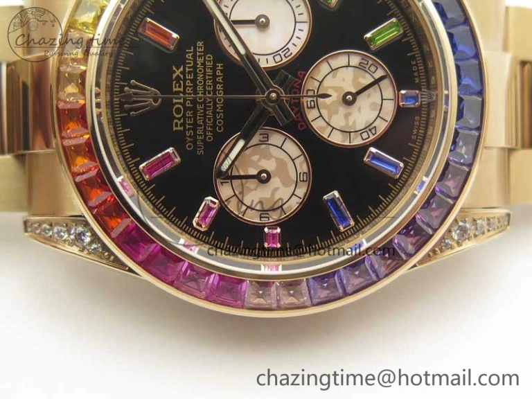 Daytona 116595RBOW RG Rainbow Crystal BLF Best Edition Black Dial on RG Bracelet A Modern 3353