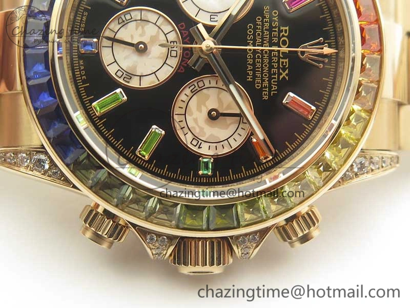 Daytona 116595RBOW RG Rainbow Crystal BLF Best Edition Black Dial on RG Bracelet A Modern 3353