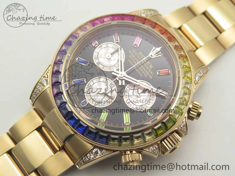 Daytona 116595RBOW RG Rainbow Crystal BLF Best Edition Black Dial on RG Bracelet A Modern 3353