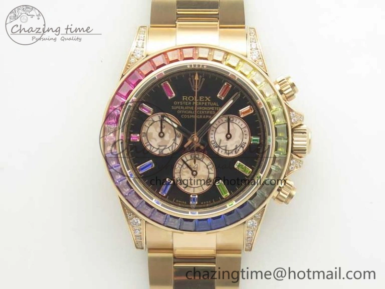 Daytona 116595RBOW RG Rainbow Crystal BLF Best Edition Black Dial on RG Bracelet A Modern 3353
