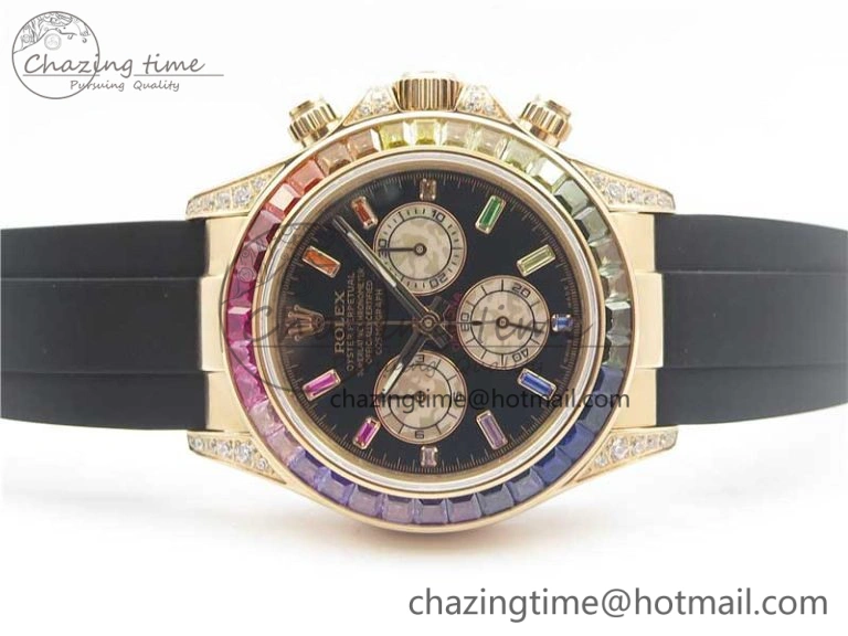Daytona 116595RBOW RG Rainbow Crystal BLF Best Edition Black Dial on Rubber Strap A FastDry 3239