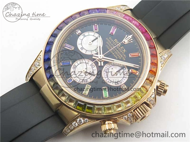 Daytona 116595RBOW RG Rainbow Crystal BLF Best Edition Black Dial on Rubber Strap A FastDry 3239