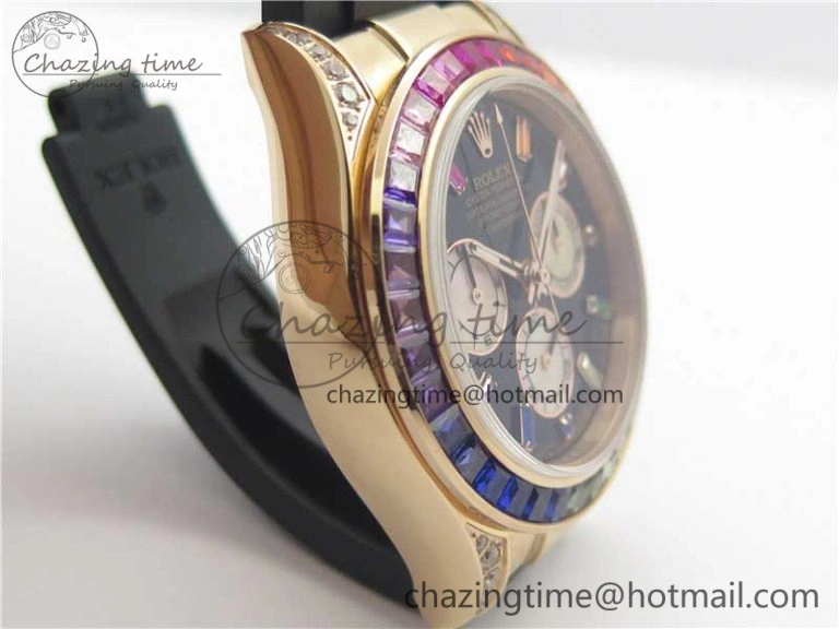 Daytona 116595RBOW RG Rainbow Crystal BLF Best Edition Black Dial on Rubber Strap A FastDry 3239