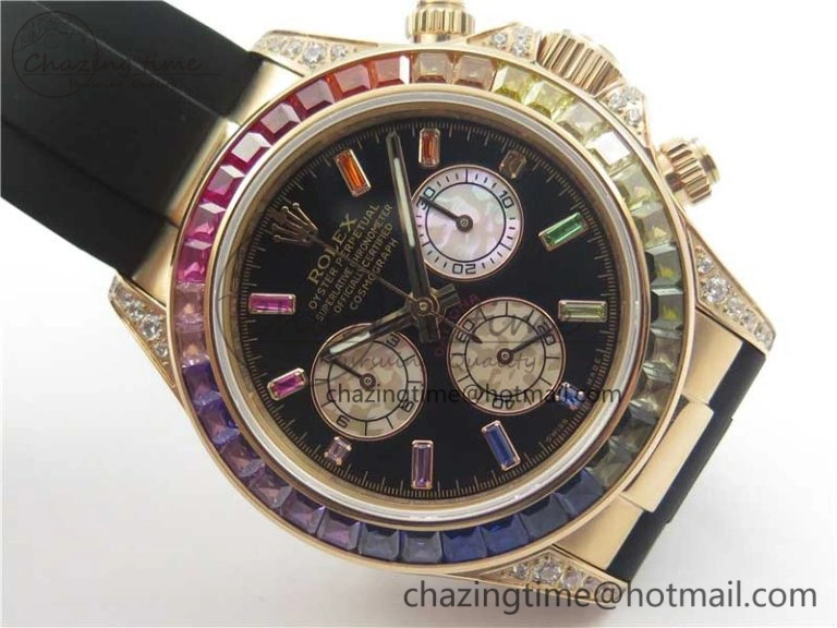 Daytona 116595RBOW RG Rainbow Crystal BLF Best Edition Black Dial on Rubber Strap A FastDry 3239
