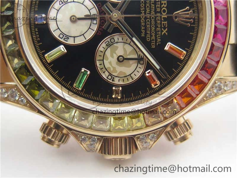 Daytona 116595RBOW RG Rainbow Crystal BLF Best Edition Black Dial on Rubber Strap A FastDry 3239