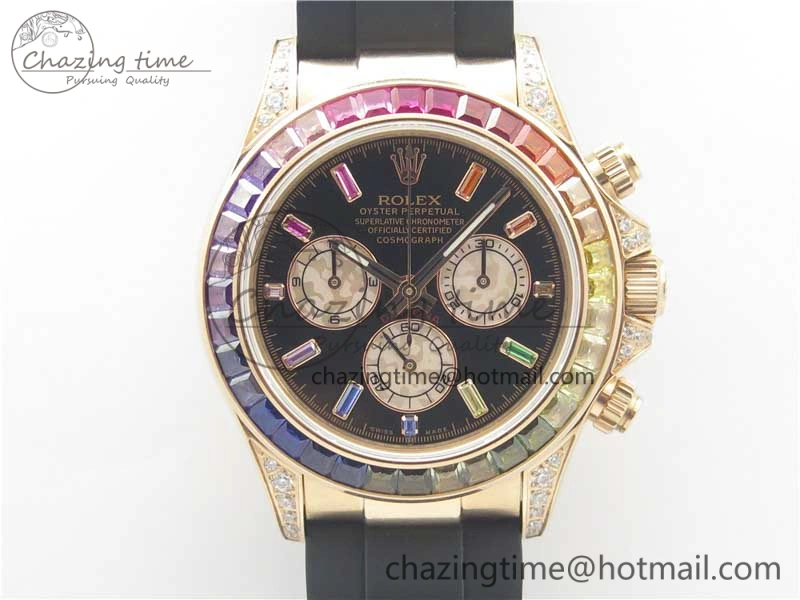 Daytona 116595RBOW RG Rainbow Crystal BLF Best Edition Black Dial on Rubber Strap A FastDry 3239