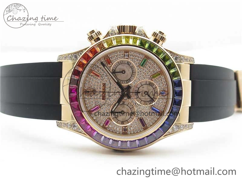 RelaxedFit Daytona 116595RBOW RG Rainbow Crystal BLF Best Edition Diamonds Dial on Rubber Strap A 2858