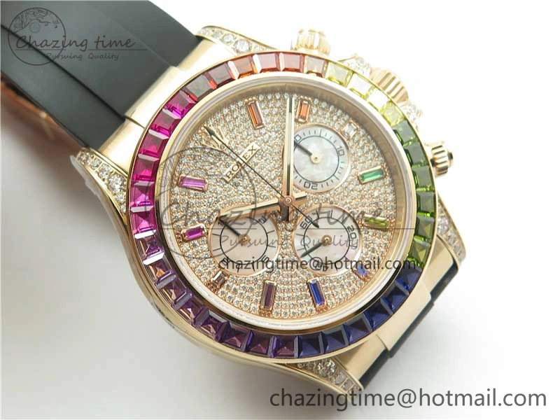 RelaxedFit Daytona 116595RBOW RG Rainbow Crystal BLF Best Edition Diamonds Dial on Rubber Strap A 2858