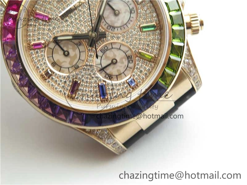RelaxedFit Daytona 116595RBOW RG Rainbow Crystal BLF Best Edition Diamonds Dial on Rubber Strap A 2858