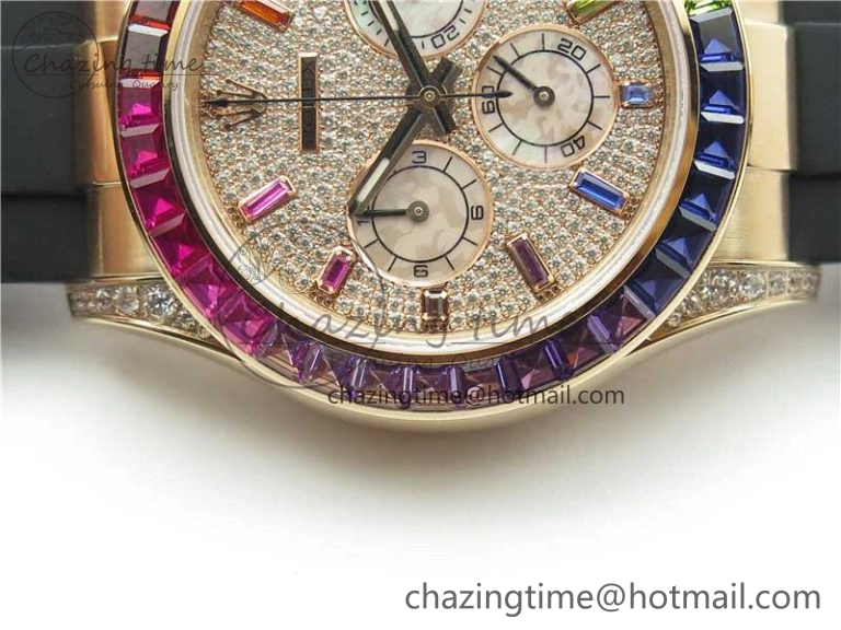 RelaxedFit Daytona 116595RBOW RG Rainbow Crystal BLF Best Edition Diamonds Dial on Rubber Strap A 2858