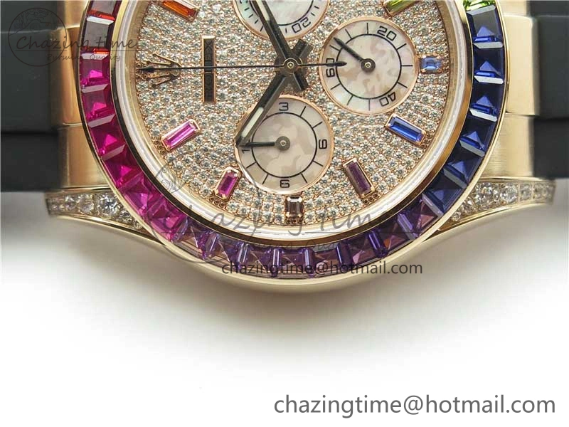 RelaxedFit Daytona 116595RBOW RG Rainbow Crystal BLF Best Edition Diamonds Dial on Rubber Strap A 2858