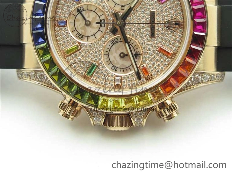 RelaxedFit Daytona 116595RBOW RG Rainbow Crystal BLF Best Edition Diamonds Dial on Rubber Strap A 2858