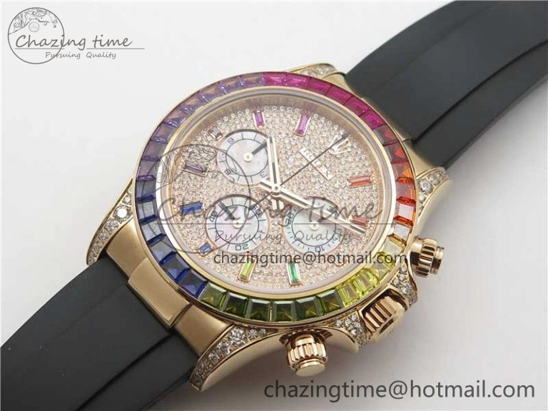 RelaxedFit Daytona 116595RBOW RG Rainbow Crystal BLF Best Edition Diamonds Dial on Rubber Strap A 2858