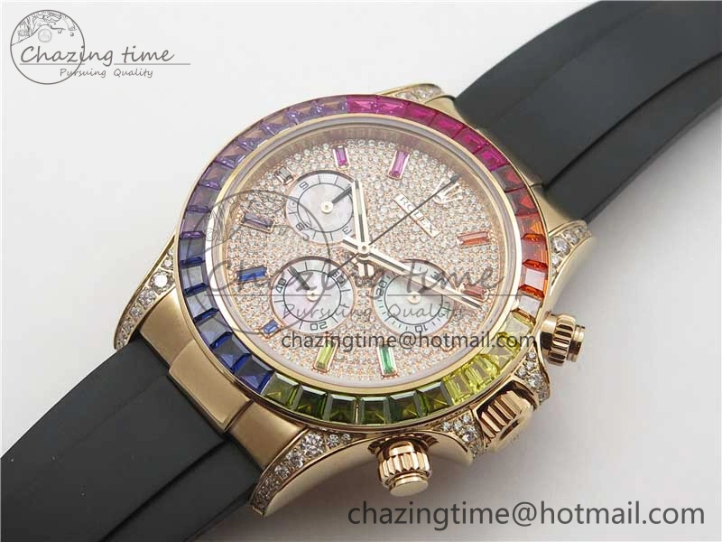 RelaxedFit Daytona 116595RBOW RG Rainbow Crystal BLF Best Edition Diamonds Dial on Rubber Strap A 2858