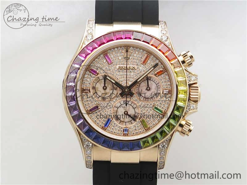 RelaxedFit Daytona 116595RBOW RG Rainbow Crystal BLF Best Edition Diamonds Dial on Rubber Strap A 2858