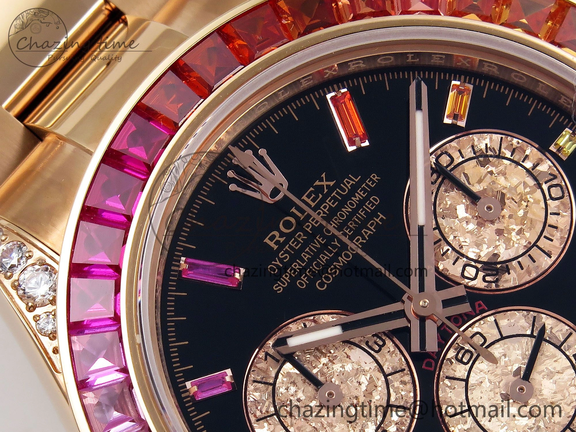 Daytona 116595RBOW RG Rainbow Crystal N6F Best Edition Black Dial on RG Bracelet SA Bold 1451