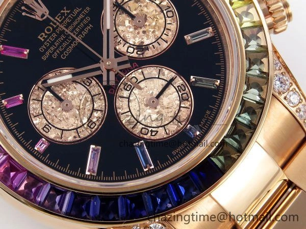 Daytona 116595RBOW RG Rainbow Crystal N6F Best Edition Black Dial on RG Bracelet SA Bold 1451