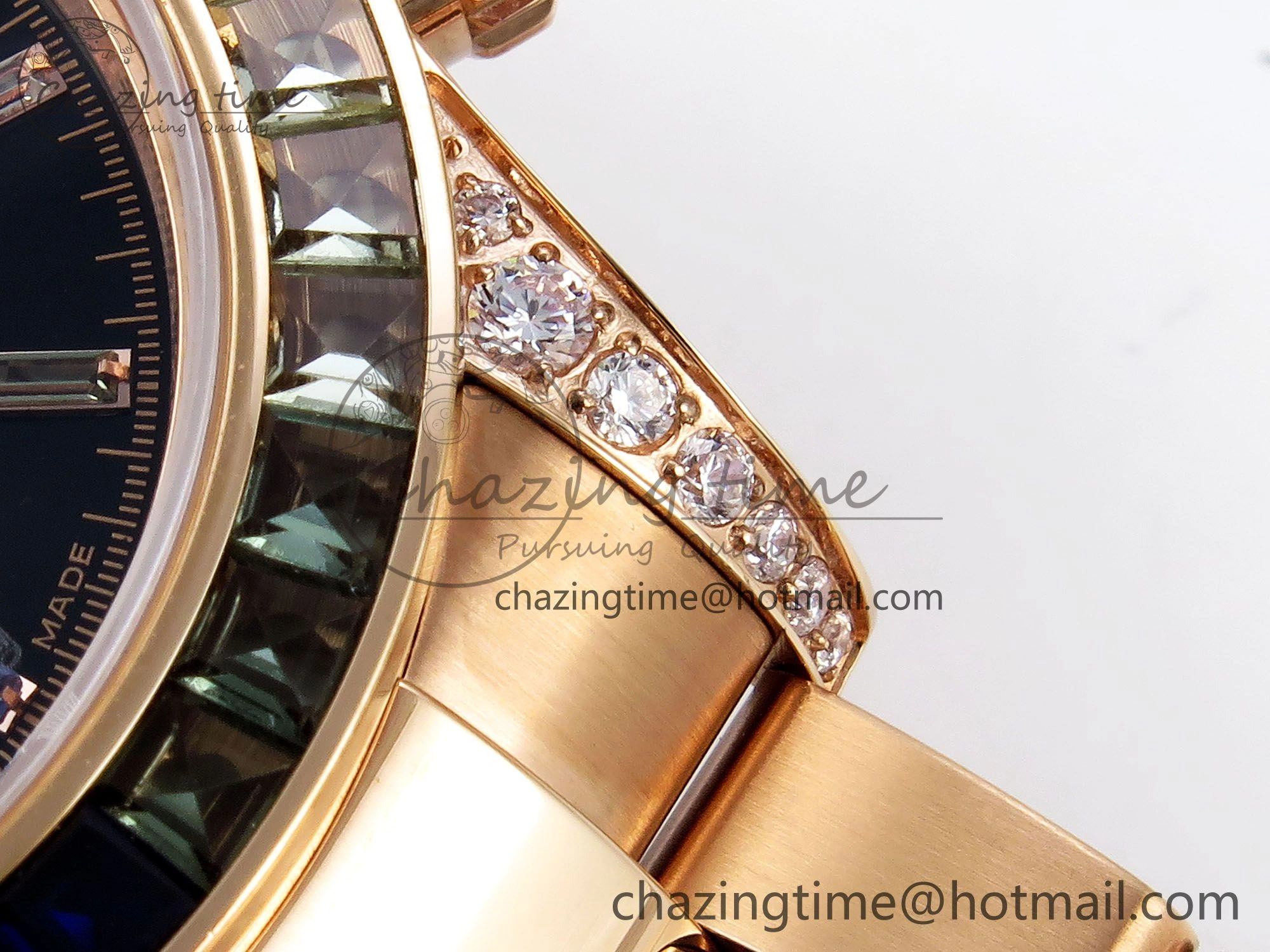 Daytona 116595RBOW RG Rainbow Crystal N6F Best Edition Black Dial on RG Bracelet SA Bold 1451