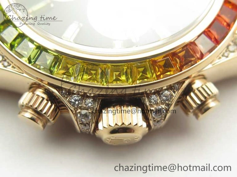 SmartChoice Daytona 116595RBOW Rainbow Crystal BP Maker Black Dial on RG Bracelet A 3428