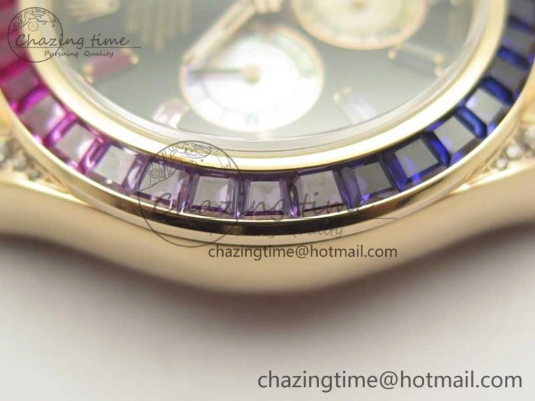 SmartChoice Daytona 116595RBOW Rainbow Crystal BP Maker Black Dial on RG Bracelet A 3428