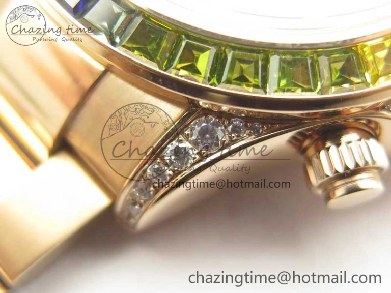 SmartChoice Daytona 116595RBOW Rainbow Crystal BP Maker Black Dial on RG Bracelet A 3428