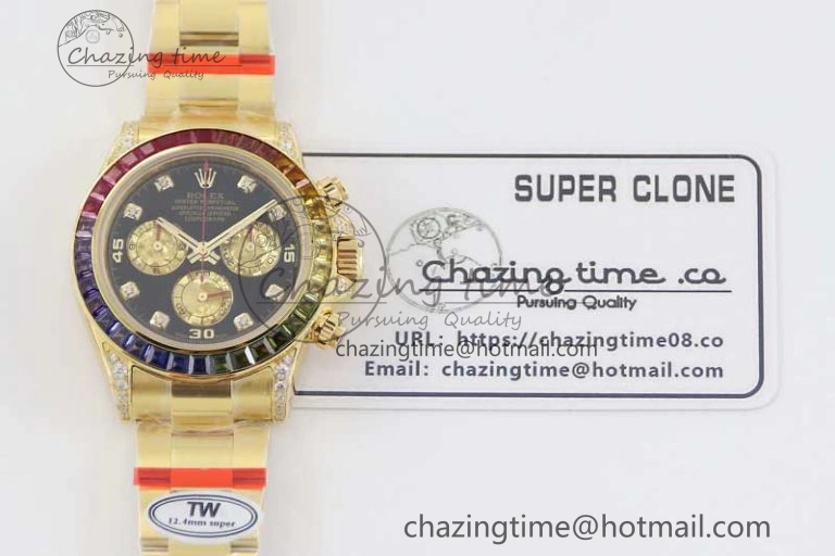 Daytona 116595RBOW YG TWF 1:1 Best Edition 904L Steel Black YG Diamonds Dial on YG Bracelet A EasyMatch 2406