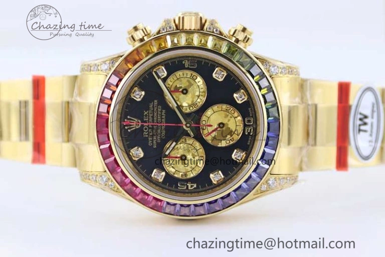 Daytona 116595RBOW YG TWF 1:1 Best Edition 904L Steel Black YG Diamonds Dial on YG Bracelet A EasyMatch 2406