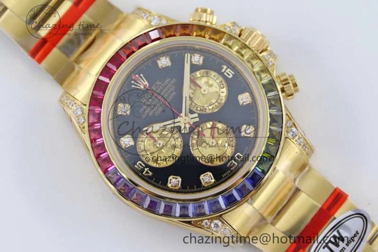 Daytona 116595RBOW YG TWF 1:1 Best Edition 904L Steel Black YG Diamonds Dial on YG Bracelet A EasyMatch 2406