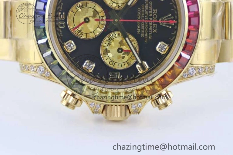 Daytona 116595RBOW YG TWF 1:1 Best Edition 904L Steel Black YG Diamonds Dial on YG Bracelet A EasyMatch 2406