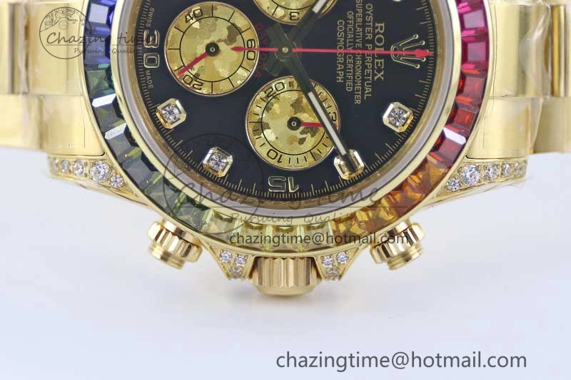 Daytona 116595RBOW YG TWF 1:1 Best Edition 904L Steel Black YG Diamonds Dial on YG Bracelet A EasyMatch 2406