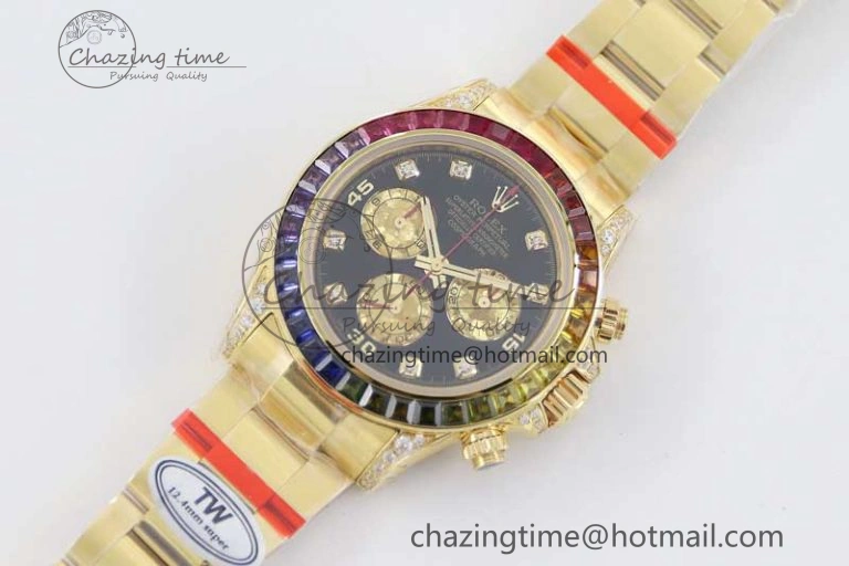 Daytona 116595RBOW YG TWF 1:1 Best Edition 904L Steel Black YG Diamonds Dial on YG Bracelet A EasyMatch 2406