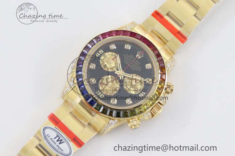 Daytona 116595RBOW YG TWF 1:1 Best Edition 904L Steel Black YG Diamonds Dial on YG Bracelet A EasyMatch 2406