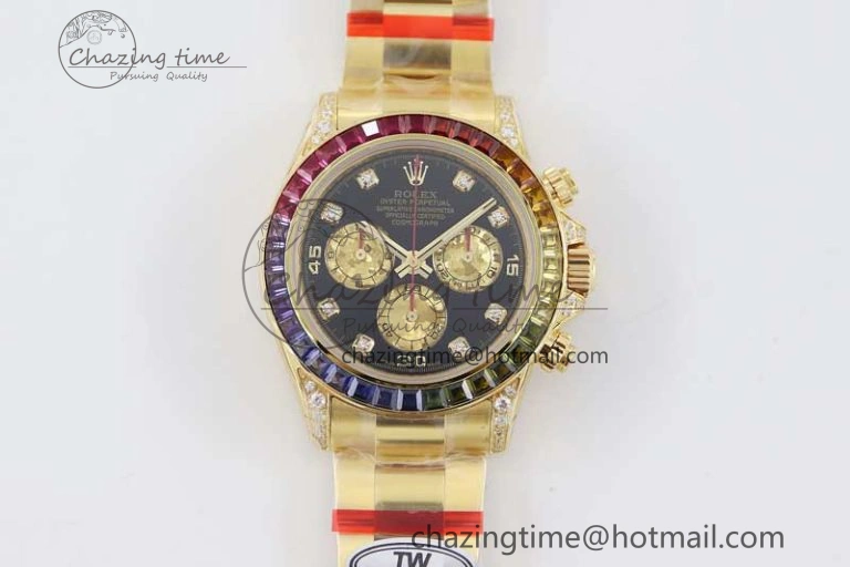 Daytona 116595RBOW YG TWF 1:1 Best Edition 904L Steel Black YG Diamonds Dial on YG Bracelet A EasyMatch 2406