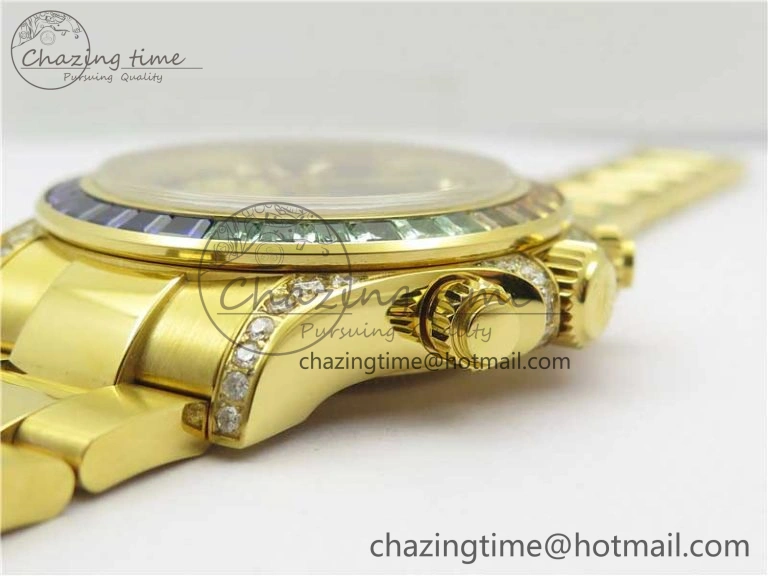 Fashionable Daytona 116598 Wrapped YG Case and Bracelet WWF 1:1 Best Edition YG Dial Real Diamond Markers On YG Bracelet SA 2594