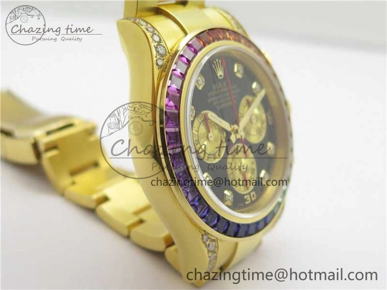 Fashionable Daytona 116598 Wrapped YG Case and Bracelet WWF 1:1 Best Edition YG Dial Real Diamond Markers On YG Bracelet SA 2594