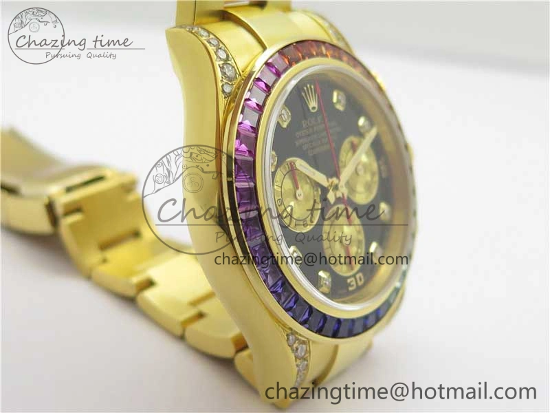 Fashionable Daytona 116598 Wrapped YG Case and Bracelet WWF 1:1 Best Edition YG Dial Real Diamond Markers On YG Bracelet SA 2594
