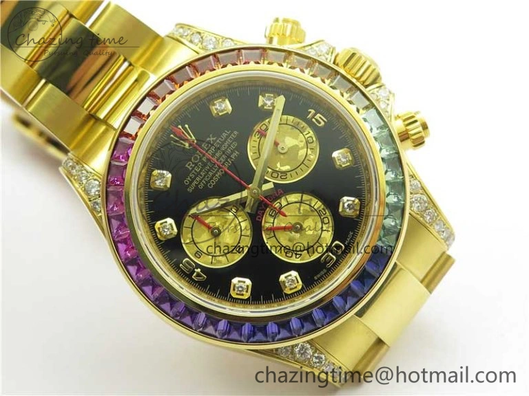Fashionable Daytona 116598 Wrapped YG Case and Bracelet WWF 1:1 Best Edition YG Dial Real Diamond Markers On YG Bracelet SA 2594