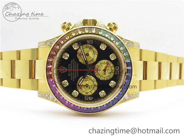 Fashionable Daytona 116598 Wrapped YG Case and Bracelet WWF 1:1 Best Edition YG Dial Real Diamond Markers On YG Bracelet SA 2594