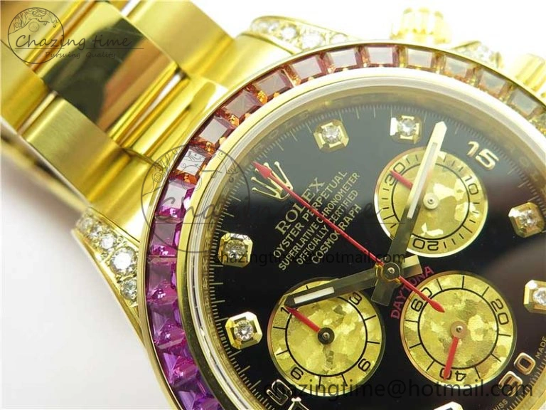 Fashionable Daytona 116598 Wrapped YG Case and Bracelet WWF 1:1 Best Edition YG Dial Real Diamond Markers On YG Bracelet SA 2594