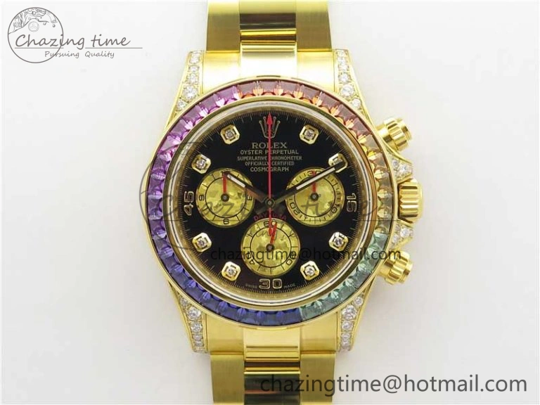 Fashionable Daytona 116598 Wrapped YG Case and Bracelet WWF 1:1 Best Edition YG Dial Real Diamond Markers On YG Bracelet SA 2594