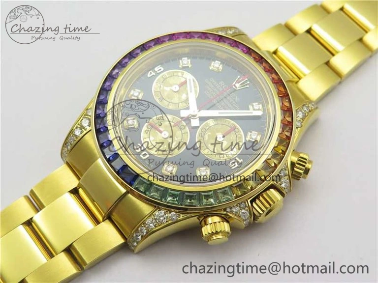 Fashionable Daytona 116598 Wrapped YG Case and Bracelet WWF 1:1 Best Edition YG Dial Real Diamond Markers On YG Bracelet SA 2594