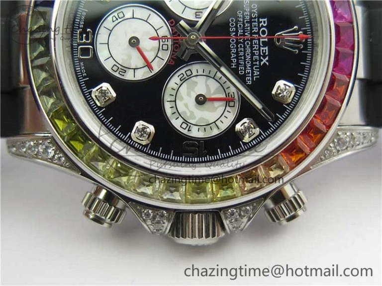 Upgraded Daytona 116599RBOW SS Rainbow Crystal BLF Best Edition Black Dial on Rubber Strap A 3237