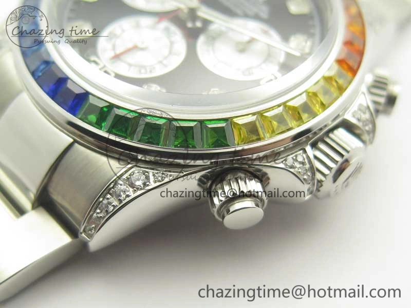 UrbanChic Daytona 116599RBOW SS Rainbow Crystal BLF Best Edition Black Dial on SS Bracelet A 3354