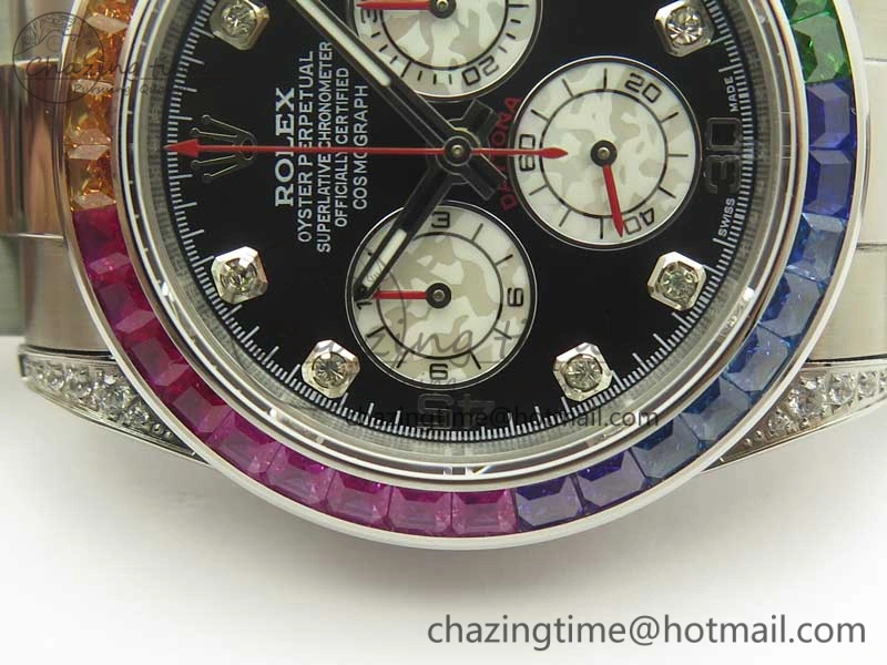 UrbanChic Daytona 116599RBOW SS Rainbow Crystal BLF Best Edition Black Dial on SS Bracelet A 3354