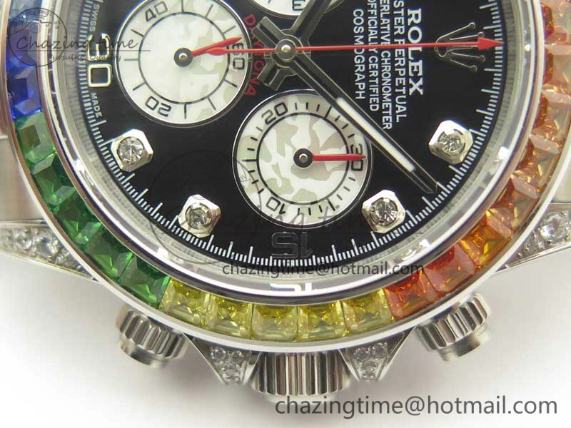 UrbanChic Daytona 116599RBOW SS Rainbow Crystal BLF Best Edition Black Dial on SS Bracelet A 3354