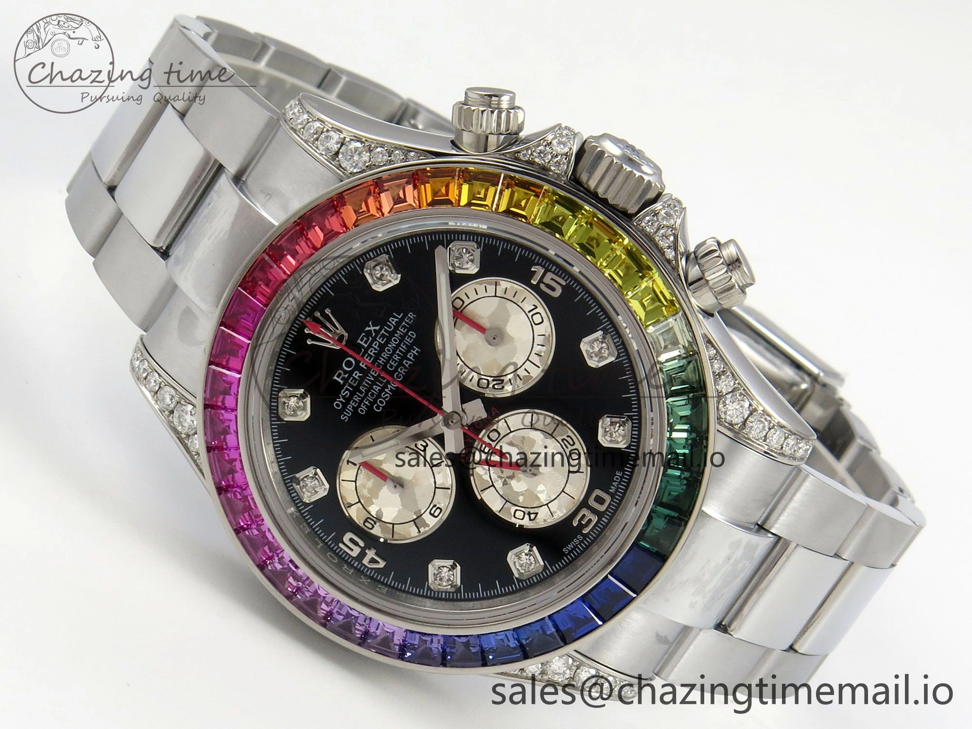 Lightweight Daytona 116599rbow 3CF 1:1 Best Edition Rainbow Diamonds Bezel Black Diamonds Dial on SS Bracelet SH4130 V2(Mod Version) 138